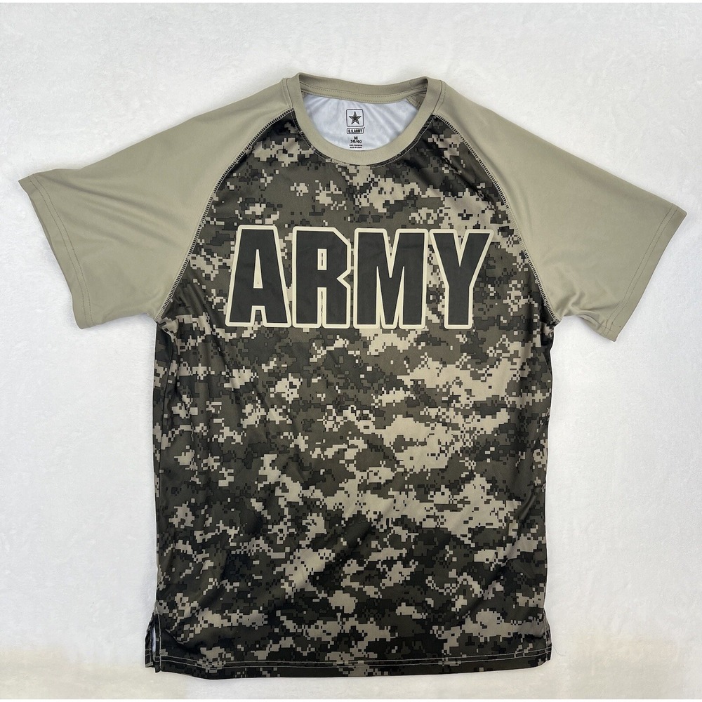 US ARMY Military Raglan Desert T shirt camouflage Sz Medium Polyester